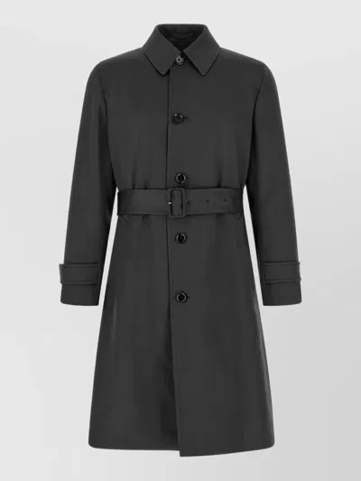 Lardini Virgin Wool Belted Single-breasted Trench Coat In Gray
