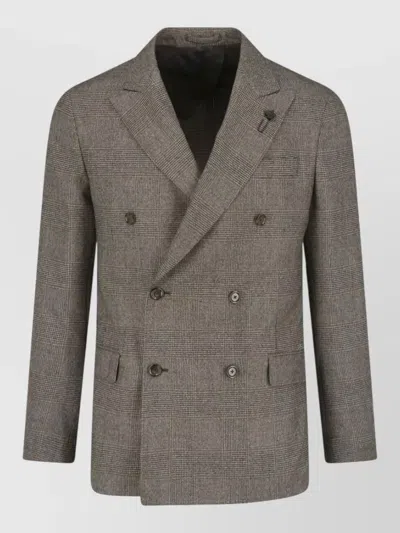 Lardini X Sugar Double-breasted Prince Of Wales Check Jacket In Black