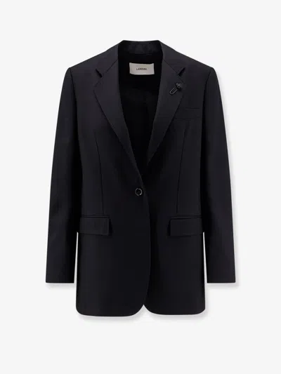 Lardini Virgin Wool Blazer With Iconic Brooch In Black