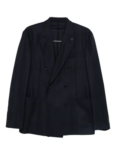 Lardini Virgin Wool Double-breasted Blazer In Blue