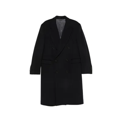 Lardini Virgin Wool Double-breasted Coat In Black