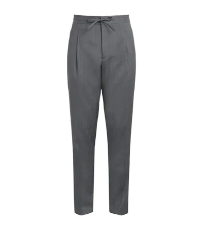 Lardini Virgin Wool Drawstring Straight Trousers In Gray
