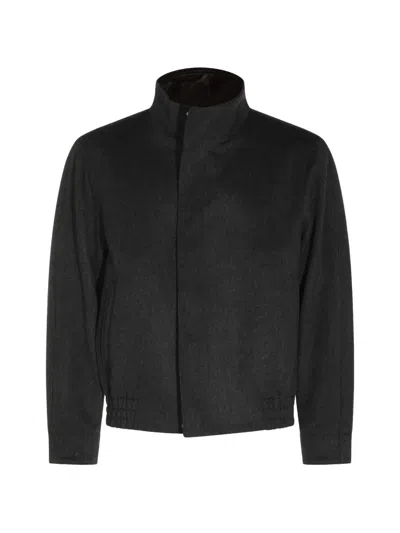 Lardini Virgin Wool High-neck Jacket In Black