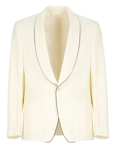 Lardini Wool Shawl Neck Jacket In White