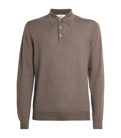Lardini Virgin Wool Long-sleeve Polo Shirt In Brown