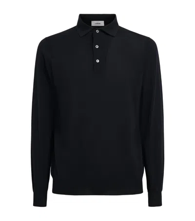 Lardini Virgin Wool Long-sleeve Polo Shirt In Black