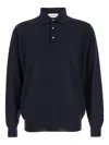 Lardini Blue Polo With Classic Collar And Long Sleeves In Cotton And Silk Blend Man In Blue