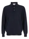 Lardini Blue Polo With Classic Collar And Long Sleeves In Cotton And Silk Blend Man In Blue