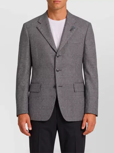 Lardini Virgin Wool Prince Of Wales Single-breasted Tailored Jacket In Gray