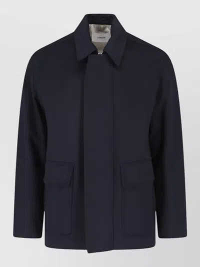 Lardini Blue Minimalist Structured Collar Concealed Placket Jacket