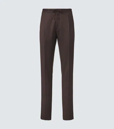 Lardini Virgin Wool Slim Pants In Brown