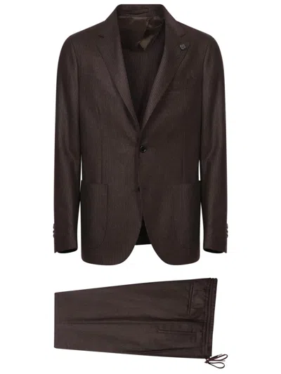 Lardini Virgin Wool Suit With Tailored Fit And Pinstripe Design In Brown