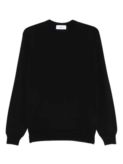Lardini Classic Black Crewneck Sweater In Virgin Wool