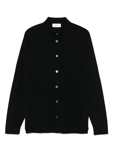 Lardini Virgin Wool Sweater With Classic Collar Button Closure And Long Sleeves In Black