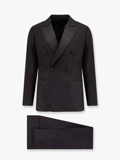 Lardini Virgin Wool Tuxedo With Satin Lapel In Black