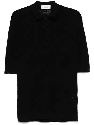Lardini Waffle-knit Polo Shirt In Black