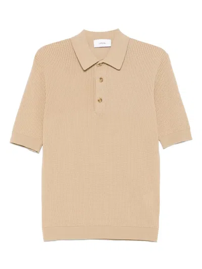 Lardini Textured Knit Cotton Polo Shirt With Classic Collar And Button Placket In Nude