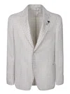 Lardini White And Beige Wool Houndstooth Jacket In Beige