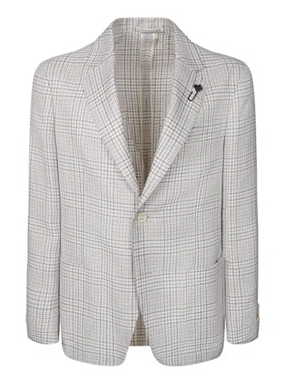 Lardini White And Beige Wool Houndstooth Jacket