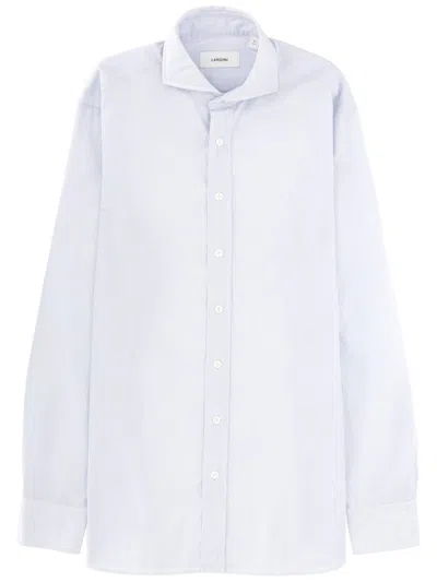 Lardini White Cotton Pointed Collar Shirt In Blue