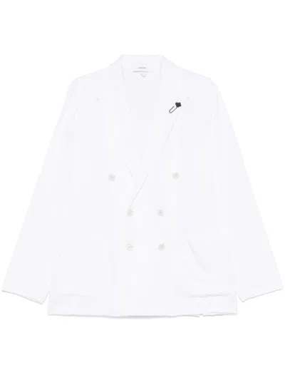 LARDINI WHITE DOUBLE-BREASTED LINEN BLAZER