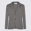 Lardini Ribbed Texture Crewneck Sweater With Notched Lapel In Gray
