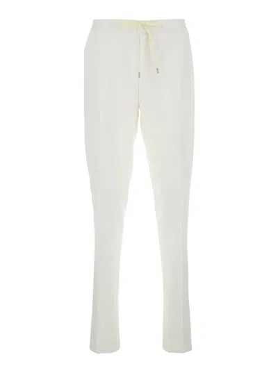 LARDINI WHITE PANTS WITH ELASTIC WAIST AND DRAWSTRING IN COTTON MAN