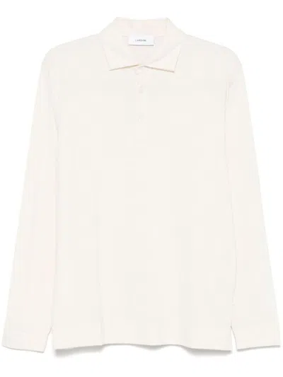 Lardini White Polo Shirt In Cotton And Silk Long-sleeves