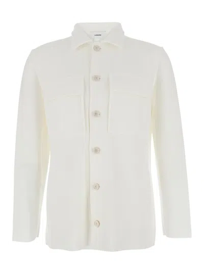 Lardini White Shirt With Classic Collar And Two Front Patch Pockets In Cotton Man