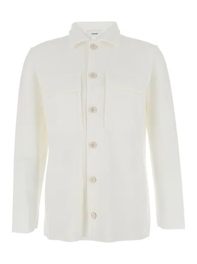 LARDINI WHITE SHIRT WITH CLASSIC COLLAR AND TWO FRONT PATCH POCKETS IN COTTON MAN