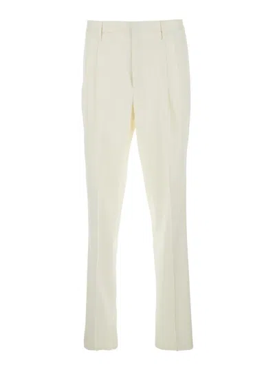 Lardini White Tailored Trousers With Double Pence In Cotton Man
