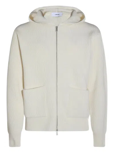 LARDINI LARDINI WHITE WOOL AND CASHMERE HOODED CARDIGAN