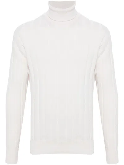 Lardini White Wool-cashmere Ribbed Roll Neck In Multicolor