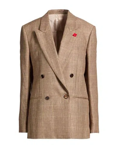 Lardini Woman Blazer Camel Size 14 Linen, Wool In Sand