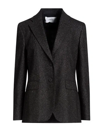 Lardini Woman Blazer Charcoal Size 10 Wool, Polyester, Acrylic, Silk, Elastane In Black