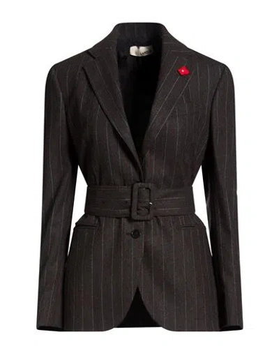 Lardini Woman Blazer Charcoal Size 4 Virgin Wool, Polyester, Viscose, Nylon, Elastane In Gray