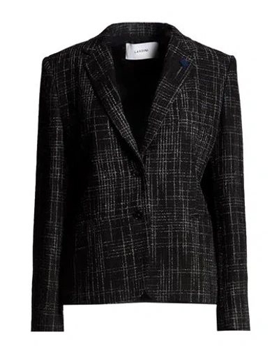 Lardini Woman Blazer Charcoal Size 8 Virgin Wool, Polyester, Acrylic, Polyamide, Viscose In Black
