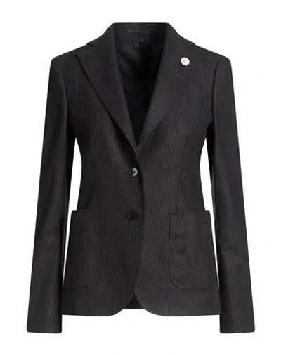 Lardini Woman Blazer Charcoal Size 8 Wool, Polyester, Nylon, Viscose, Elastane In Black