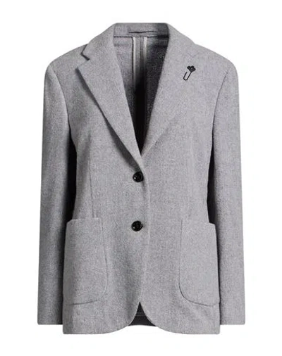 Lardini Woman Blazer Grey Size 8 Virgin Wool, Silk, Polyamide, Cashmere In Gray