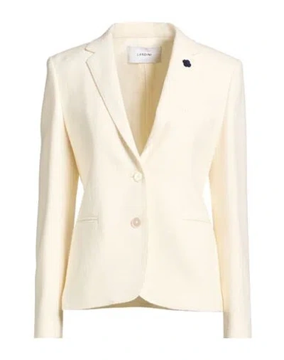 Lardini Woman Blazer Ivory Size 4 Virgin Wool, Polyester, Acrylic, Polyamide, Viscose In Neutral