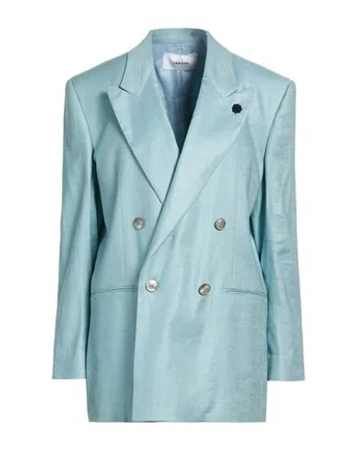Lardini Woman Blazer Light Blue Size 12 Linen, Viscose, Elastane