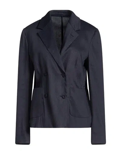 Lardini Woman Blazer Navy Size 10 Linen, Viscose, Elastane In Blue