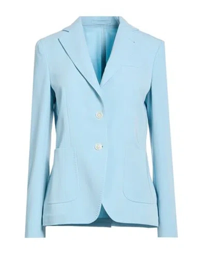 Lardini Woman Blazer Sky Blue Size 8 Polyester, Rayon, Elastane