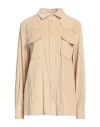 Lardini Woman Shirt Sand Size 6 Cotton, Elastane In Beige