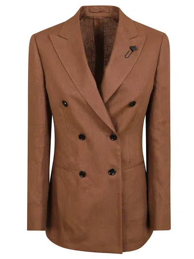 Lardini Women's Double-breasted Linen Blazer In Brown