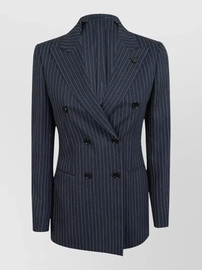 Lardini Womens Jacket Structured Shoulders Pinstripe Lapels Buttons In Blue