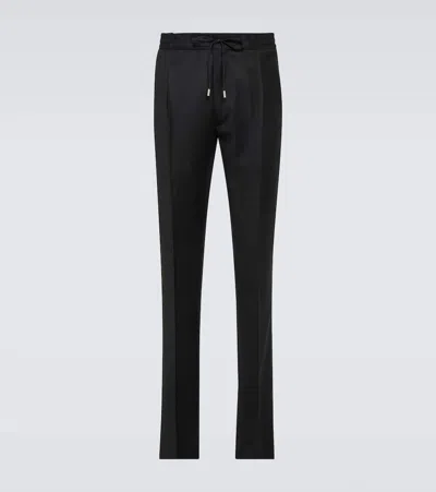 Lardini Wool And Cashmere-blend Slim Pants In Black