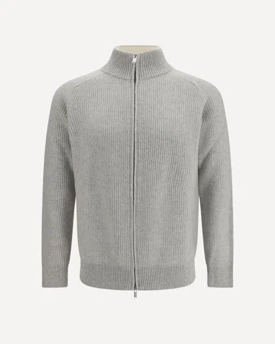 Lardini Wool And Cashmere Zip Sweater In Gray
