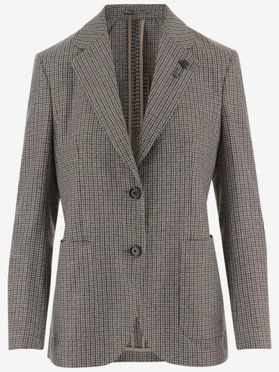 Lardini Wool And Cotton Checked Blazer In Gray