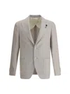 Lardini Beige Blazer With Intricate Lapel Pin